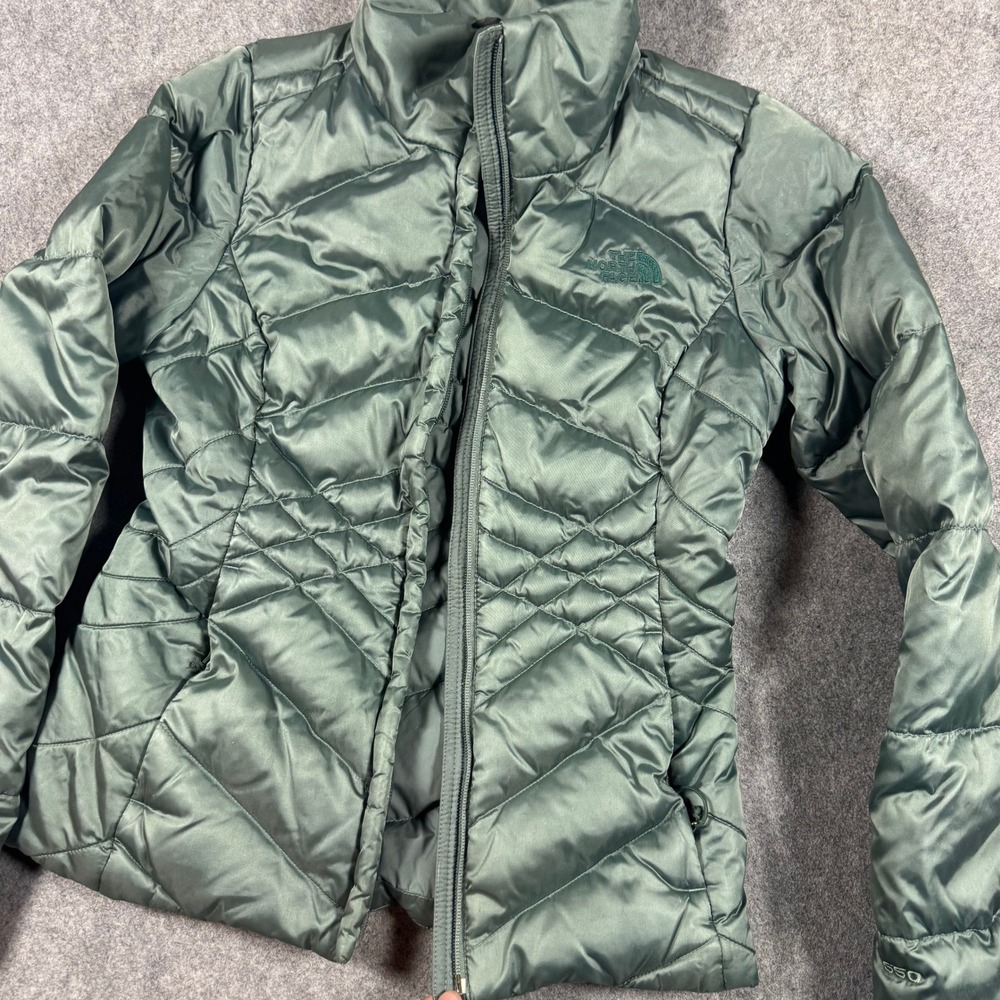 The North Face Puffer Jacket Womens S Green 550 Down Quilted Full Zip Coat FLAW* - Picture 4 of 12